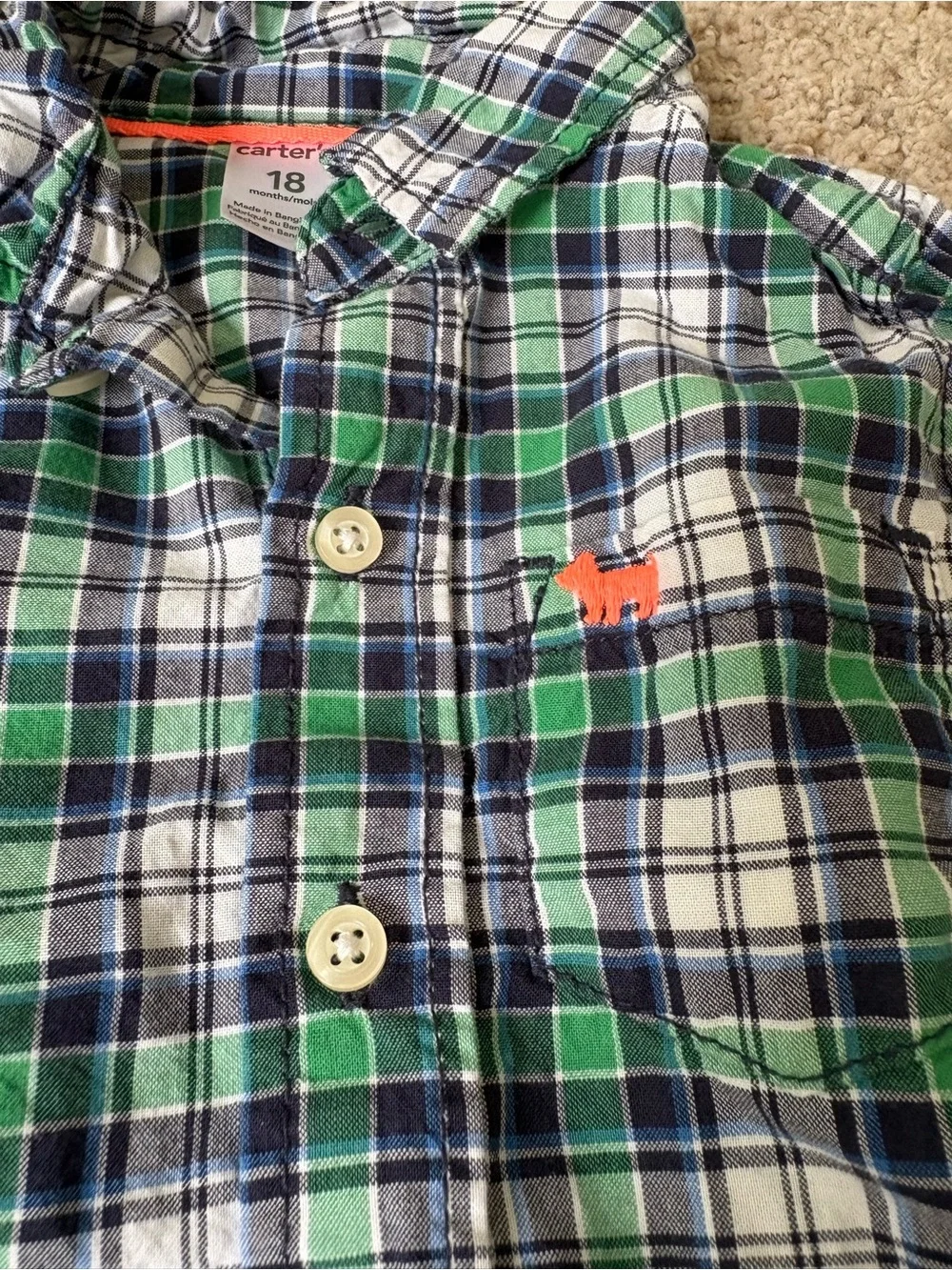 Carter's Boys' Plaid Button-Up Shirt, Size 18 Months, Long Sleeve, Collared